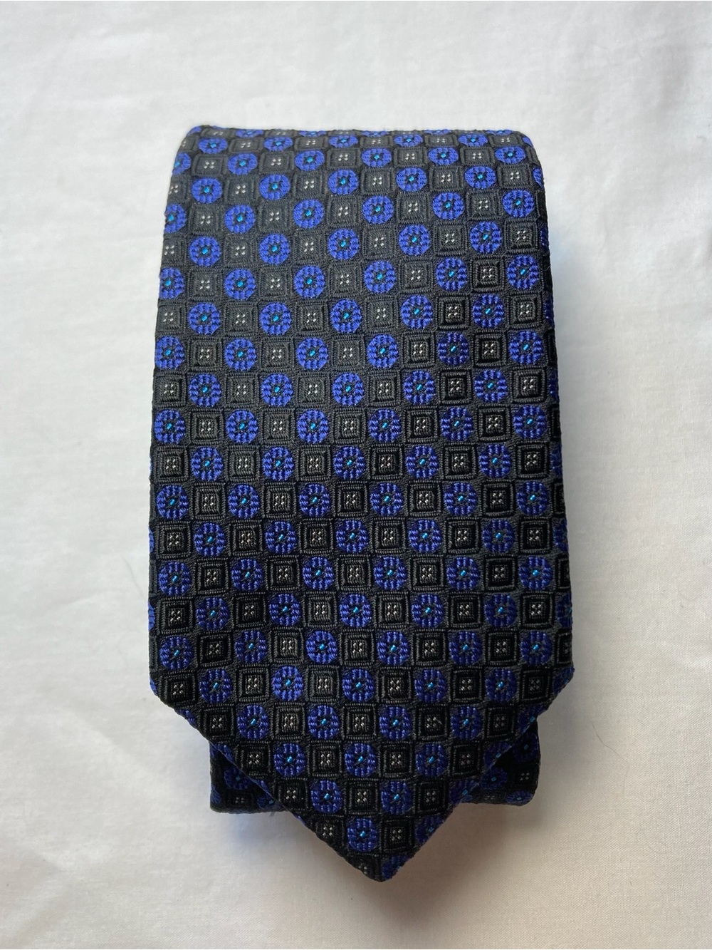 Brooks Brothers Makers & Merchants Mens Geometric Silk Tie  Black Blue 2.5x58.5